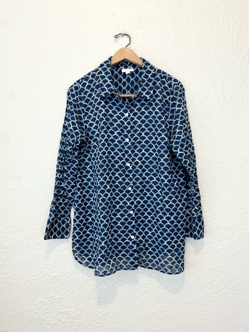 J. Jill Pure Jill Tunic Top Button Front Blue Cotton Made In India Medium M Boho